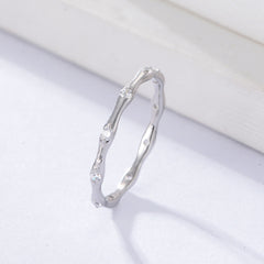 White Zircon Geometric Bamboo Design Sterling Silver Ring