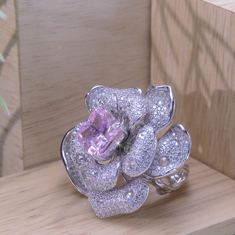 Square Pink Zircon Luxury Flower Ring