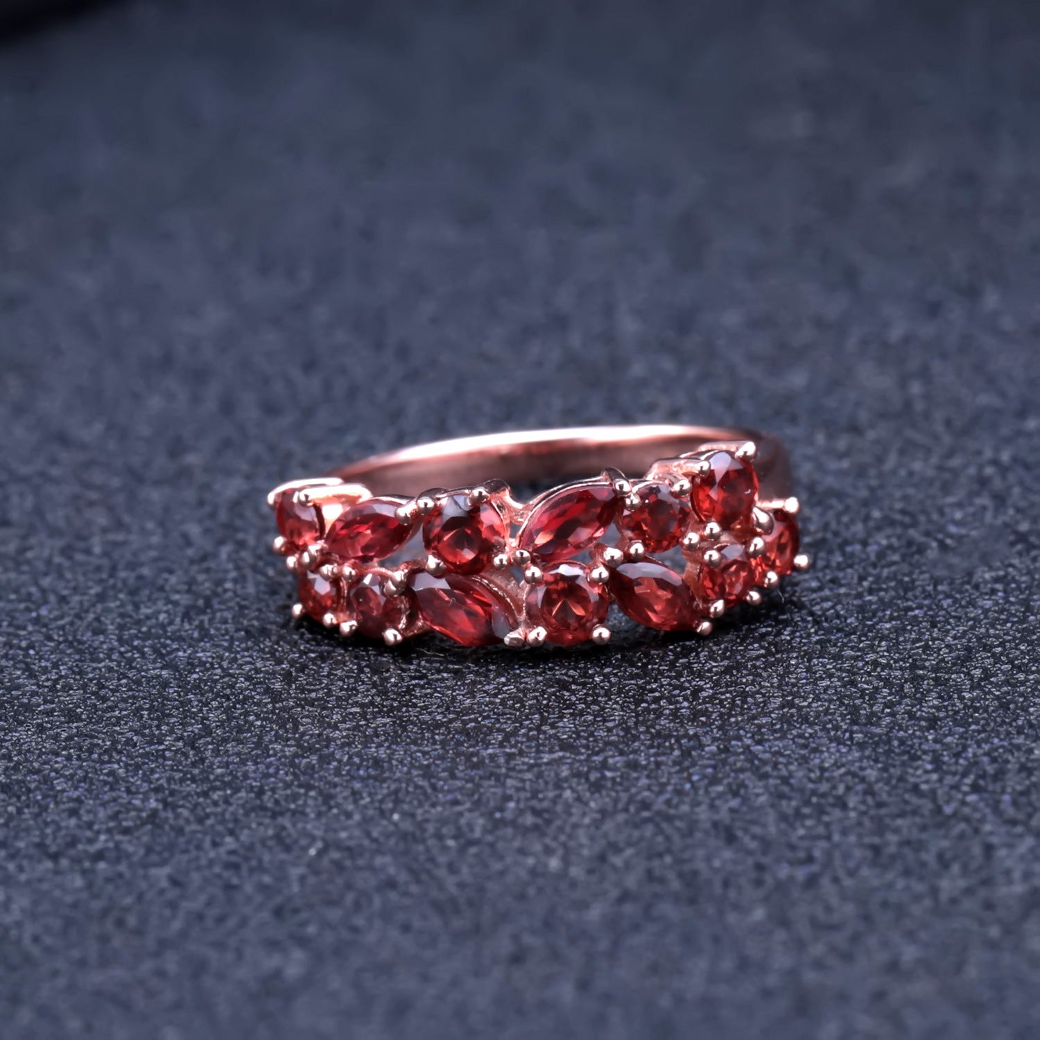 Natural Garnet Plated Rose Gold Silver Ring