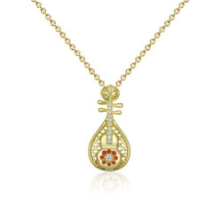 Pipa with Zircon Pendant Silver Necklace for Women