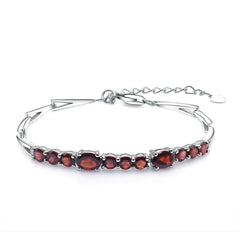 A Row of Natural Garnet Beading Silver Bracelet