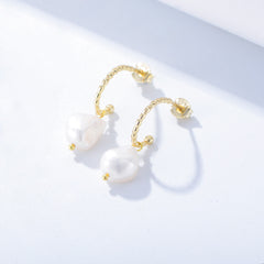 Irregular Baroque Pearl C-shaped Silver Drop Earrings for Women