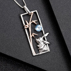 High-Grade Jade Rabbit with Natural Element Design Natural Topaz Pendant Silver Necklace for Women