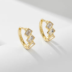 Retro Rectangle Zircons Silver Hoop Earrings