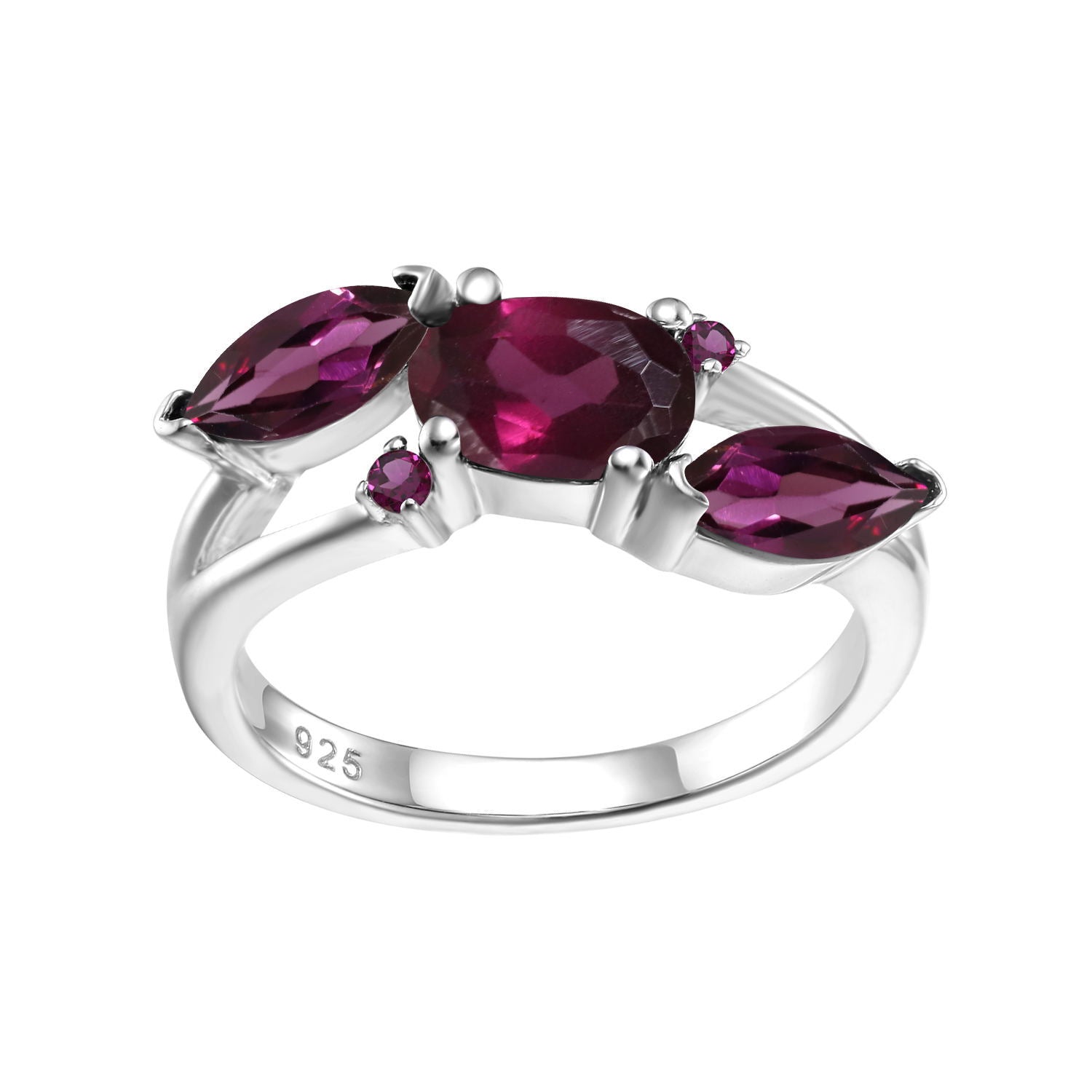 Oval Shape and Marquise Shape Three Natural Gemstones Silver Ring