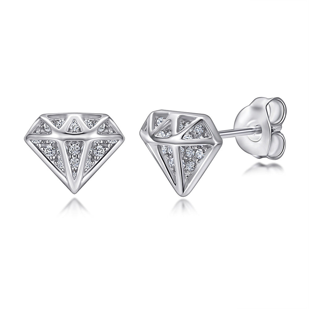 Zircon Diamond Shape Silver Studs Earrings for Women