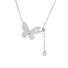 (Two Colours) White Zircon Butterfly Drooping Pendants Silver Collarbone Necklace for Women