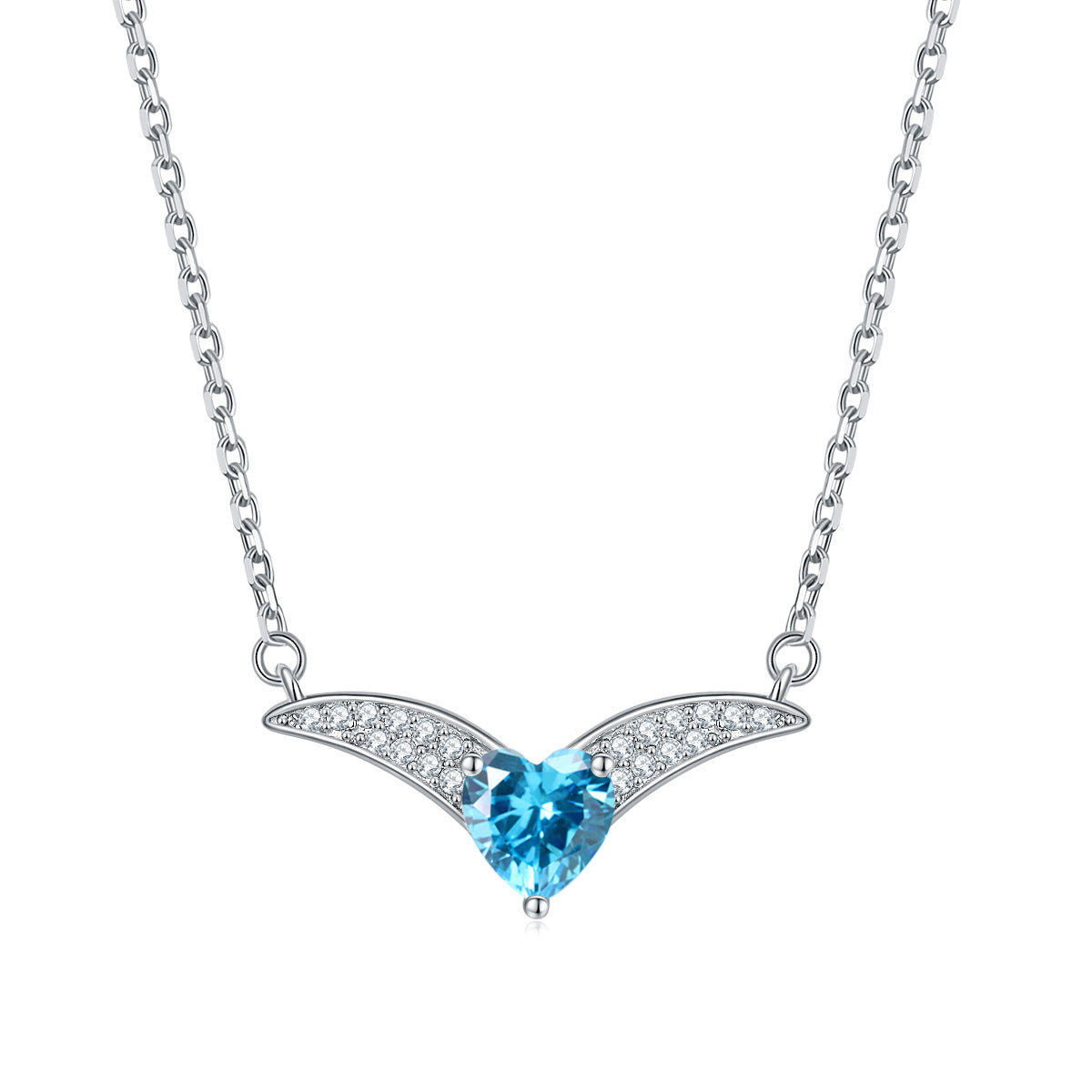 Heart Zircon V-shaped Pendant Silver Necklace for Women