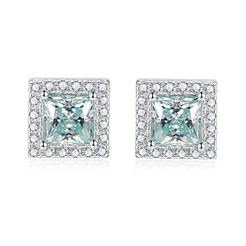 Soleste Halo 1.0 Carat Princess Cut Moissanite Silver Stud Earrings