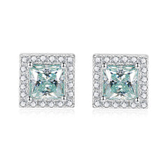 Soleste Halo 1.0 Carat Princess Cut Moissanite Silver Stud Earrings