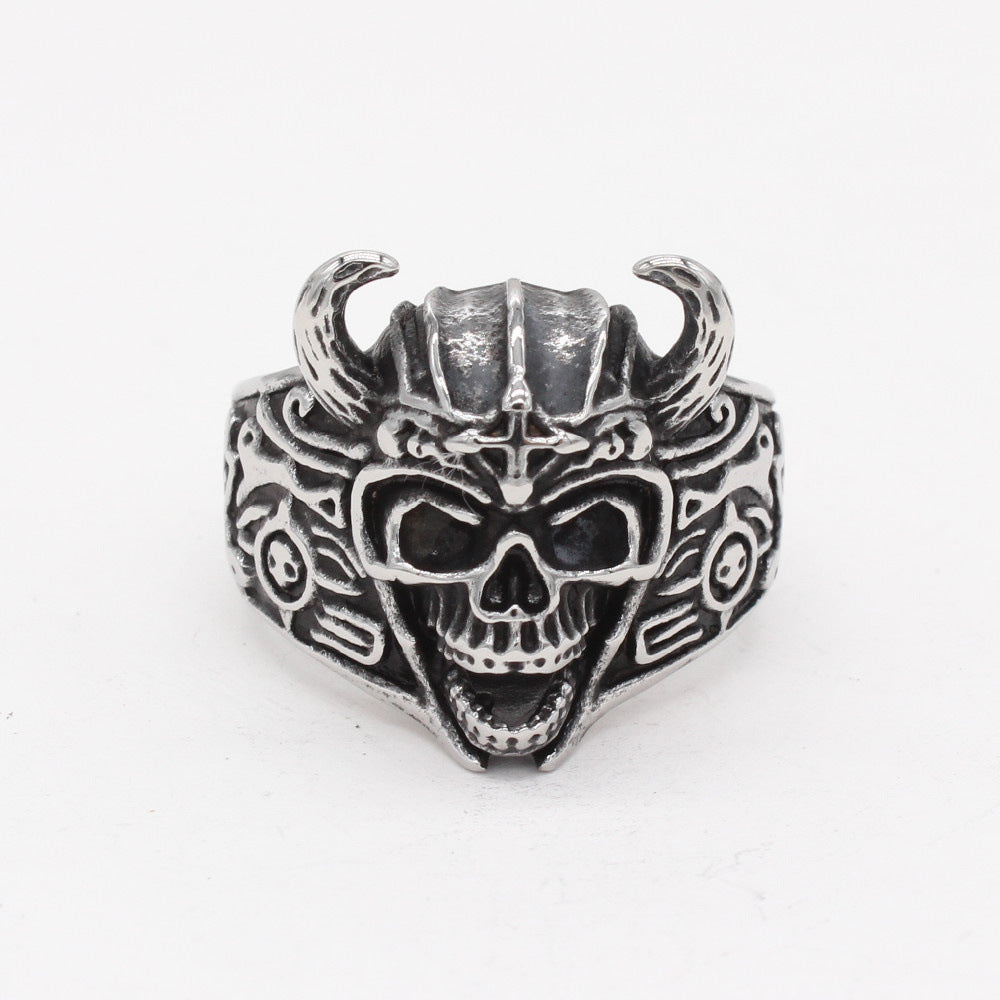 Halloween Skull Ox Horn Titanium Steel Ring for Men