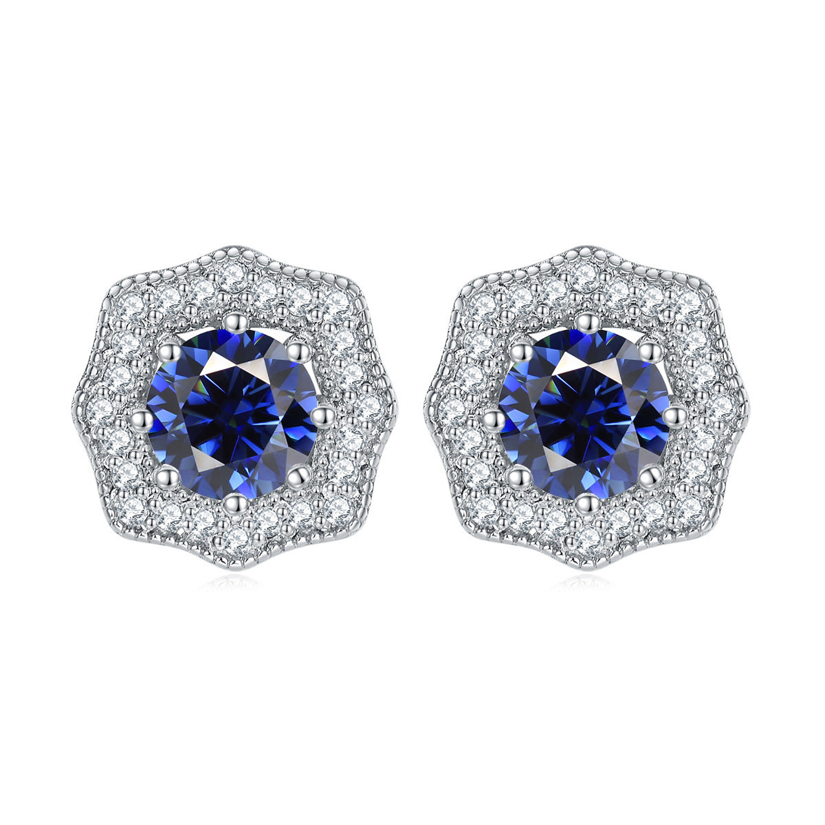 Sumptuous Round Zircon Soleste Halo Silver Studs Earrings for Women