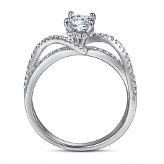 Round Zircon Split Shank Silver Ring