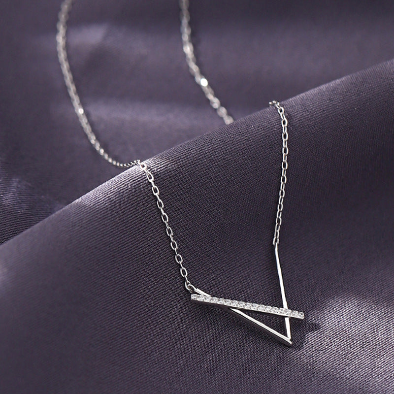 Geometric V-shape with Zircon Silver Necklace for Women