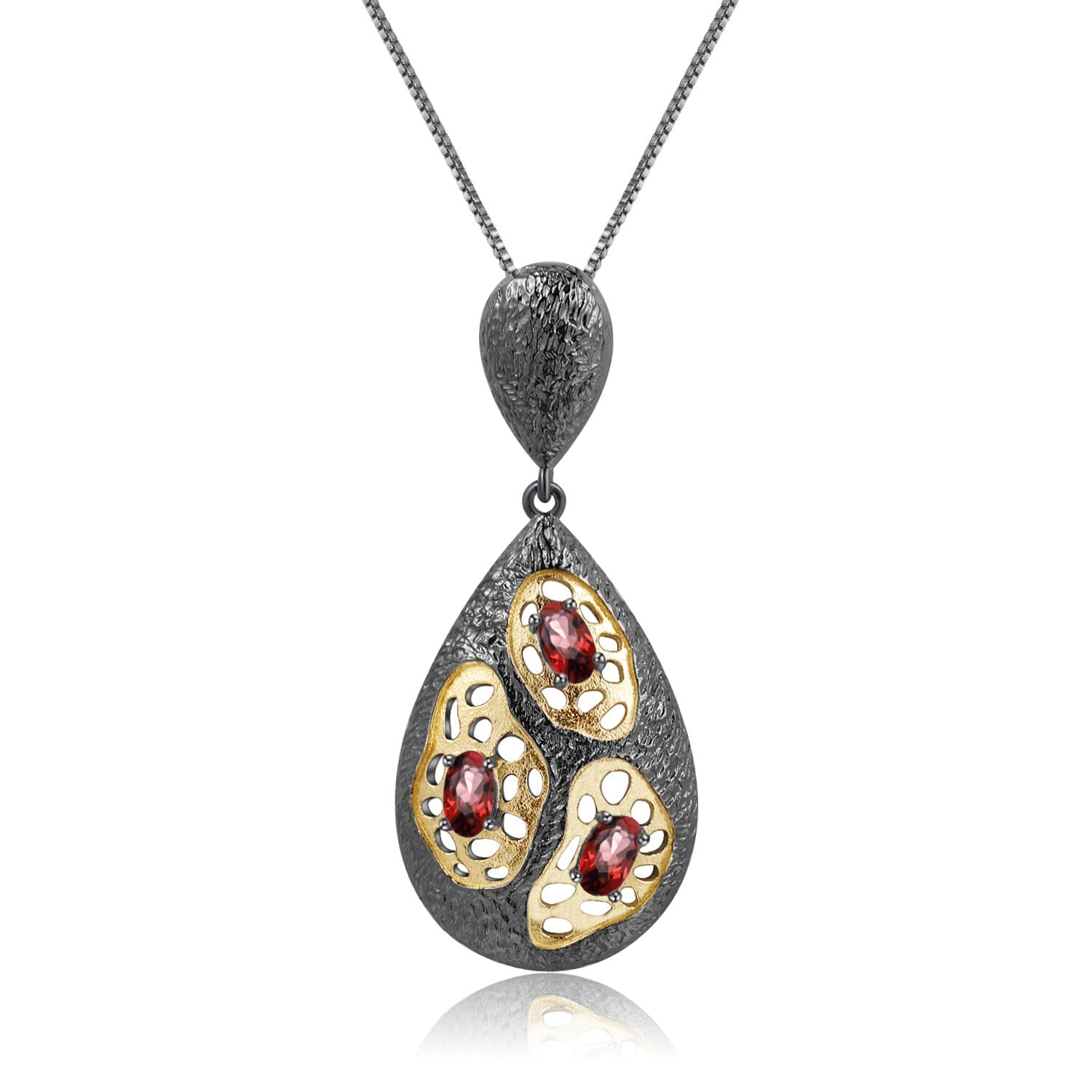 Italian Craft Design Vintage Luxury Sense Inlaid Natural Colourful Gemstone Pear Drop Pendant Silver Necklace for Women