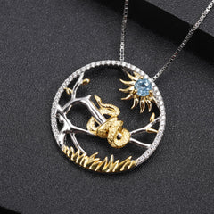 Chinese Style Element Design Zodiac Series Snake Natural Gemstone Pendant Silver Necklace for Women