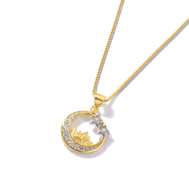 Zircon Star Moon with Sun Silver Necklace for Women