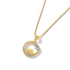 Zircon Star Moon with Sun Silver Necklace for Women