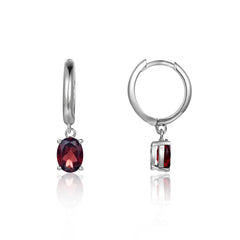Solitaire Oval Natural Gemstone Pendant Silver Hoop Earrings