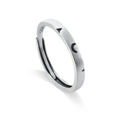 Sun Moon Pattern Brushed Finish Silver Couple Ring
