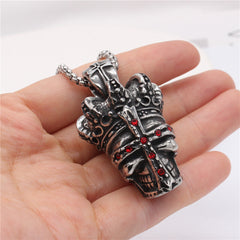 Halloween Red Zircon Cross Crown Skull Titanium Steel Pendant for Men