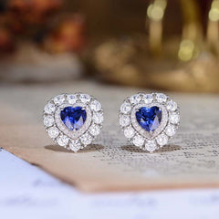 Halo Heart Shape Lab Created Sapphires Studs