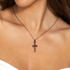 Halloween Skull Cross Sword Piercing Heart Silver Necklace