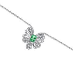1.0Carat Rectangle Green Zircon Bowknot Necklace