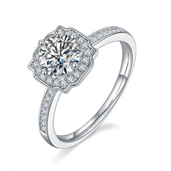 Square Soleste Halo 1.0 Carat Round Cut Moissanite Engagement Ring