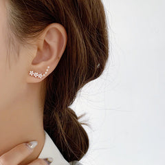 One Row Zircon Flower Silver Studs Earrings for Women