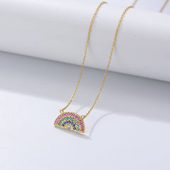 Semicircle Rainbow Zircon Pendant Sterling Silver Necklace for Women