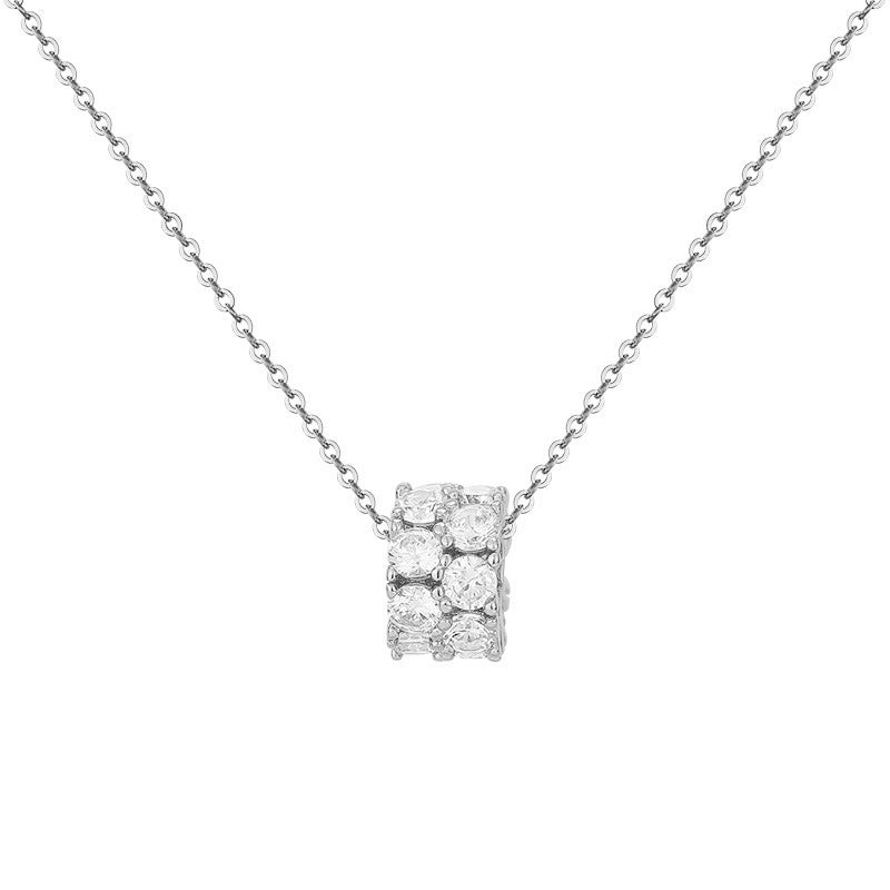 Double Row Zircon Ring Pendant Silver Necklace for Women