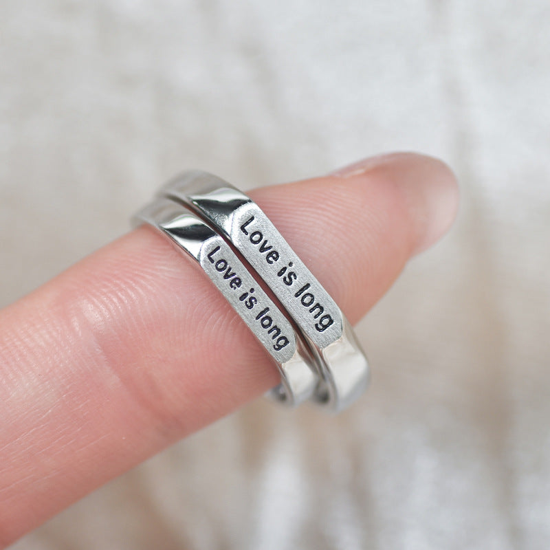 LOVE IS LONG Letter Silver Couple Ring for Women