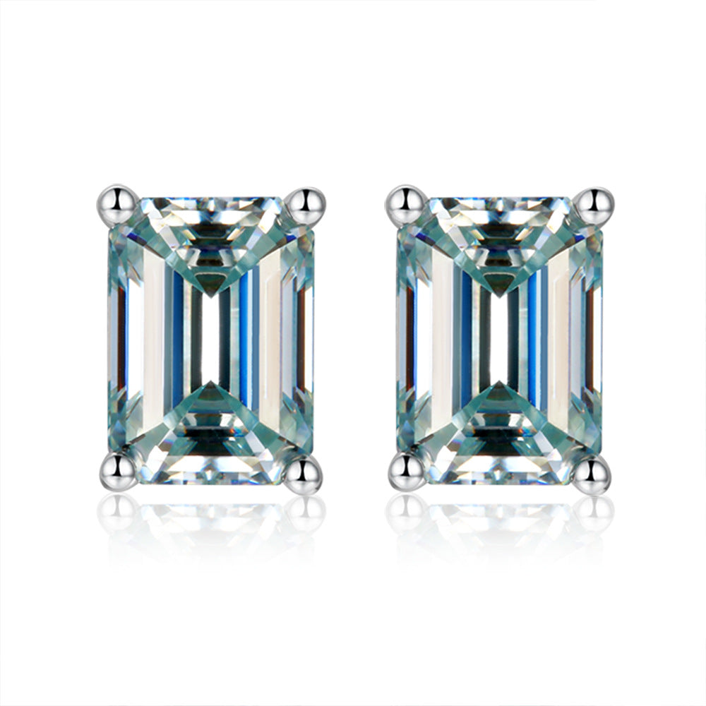 Solitaire 1.0 Carat Emerald Cut Moissanite Silver Stud Earrings