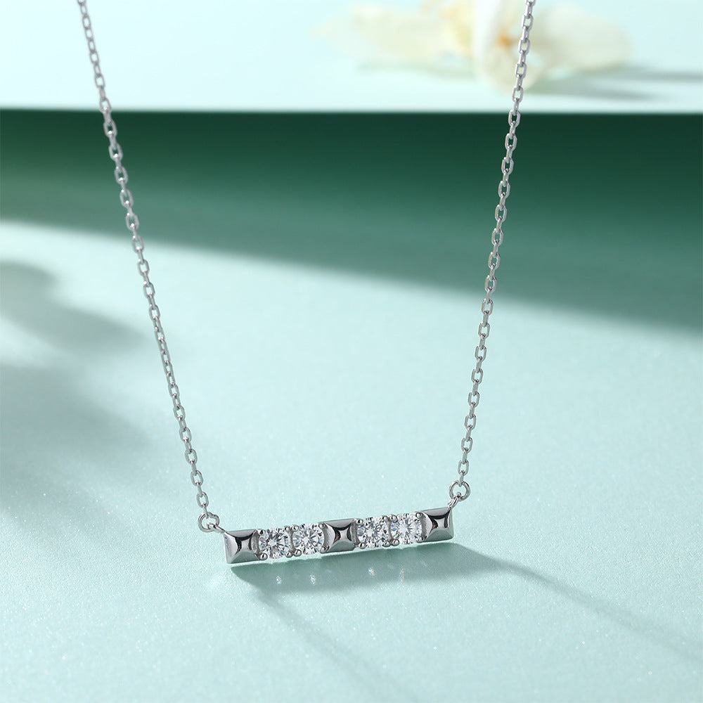 Zircon Long Strip Pendant Silver Necklace for Women