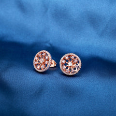 Zircon Hollow Flower Pattern Circle Silver Studs Earrings for Women