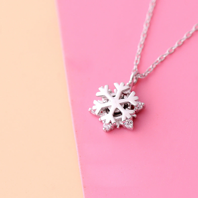 Spinning Snowflake with Zircon Silver Necklace for Women