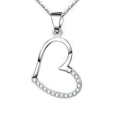 (Pendant Only) Half Zircon Hollow Heart Silver Pendant for Women