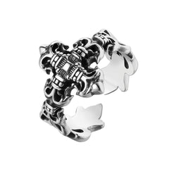 Gothic Cross Flower Open Titanium Steel Ring for Men