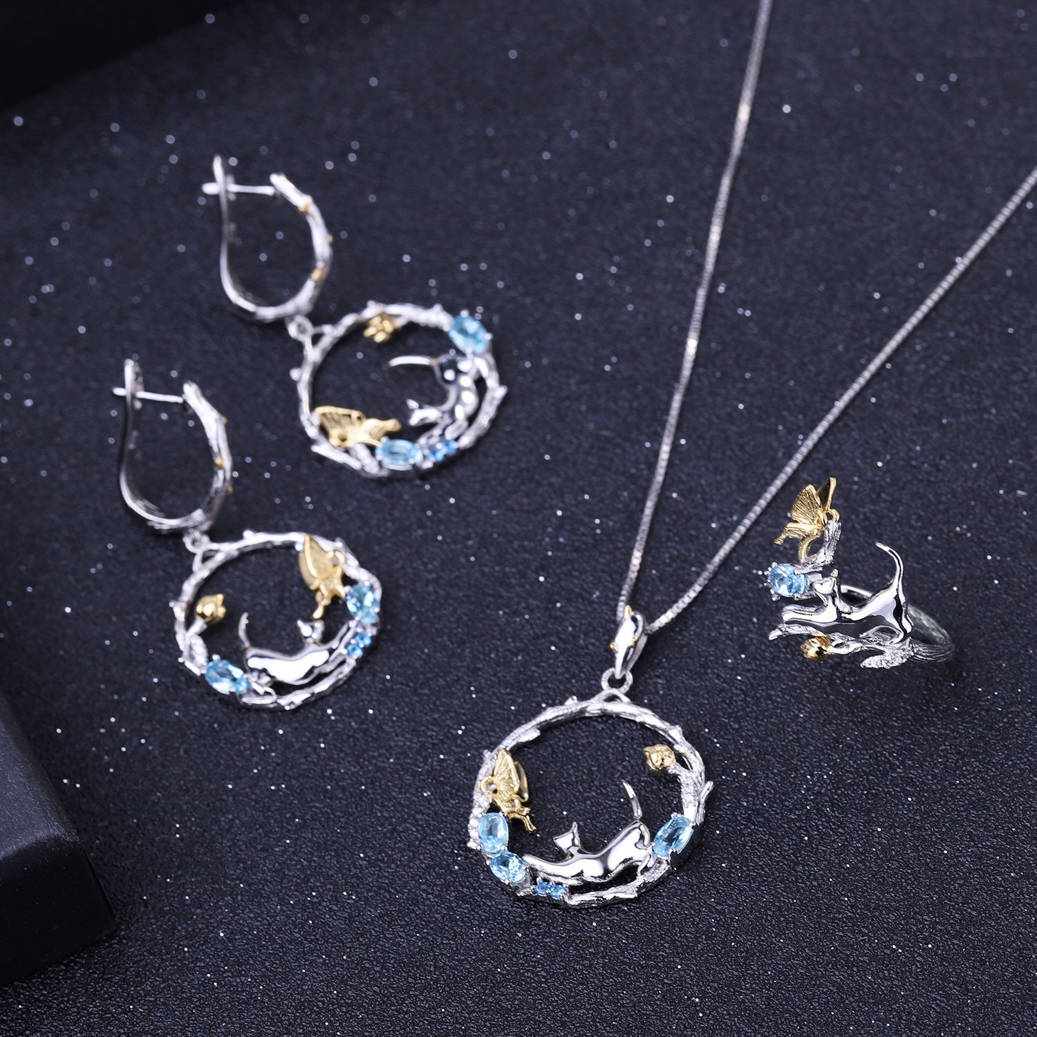 Animal Design 925 Silver Topaz Drop Earrings for Women