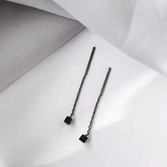 Small Square Ear Line Silver Drop Earrings for Women