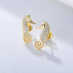 Zircon Seahorse Silver Studs Earrings for Women