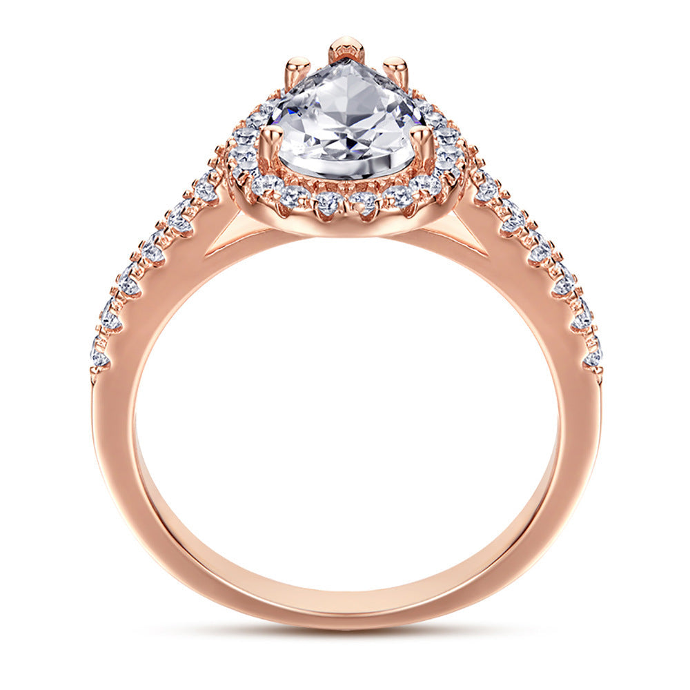 (1.5CT) Water-drop Zircon Soleste Halo Silver Ring for Women