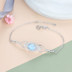 Blue Round Opal Marquise Design Zircon Sterling Silver Bracelet