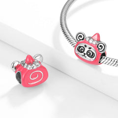 Pink Hat Panda Silver Pendant