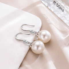 Pearl Pendant Silver Drop Earrings for Women