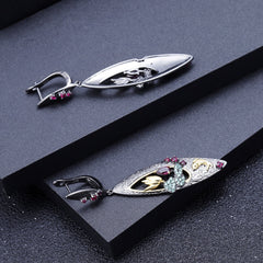 Premium Natural Rose Pomegranate Silver Drop Earrings for Women