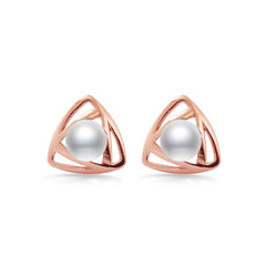 Triangle with Pearl Silver Studs Earrings for Women