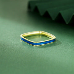 Blue Colour Square Silver Ring for Women