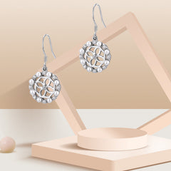 Hollow Four-leaf Clover with Zircon and Pearl Circle Silver Drop Earrings for Women